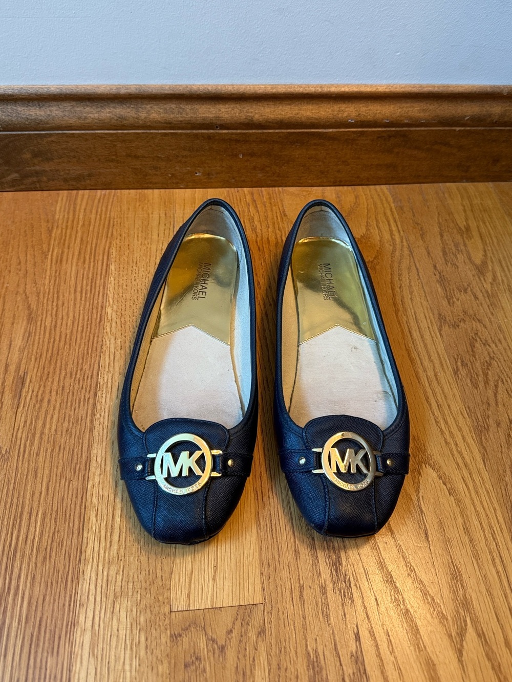 Michael Kors Fulton Moc Womens Ballerina Flat Work Navy Saffiano Leather Size 10